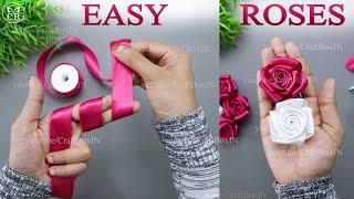 DIY Satin Ribbon Rose flowers | How to make ribbon rose | Ribbon decoration ideas | Ribbon hacks