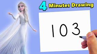 How to Draw Elsa From Frozen 2 With Number 103 Easy in Just 4 Minutes