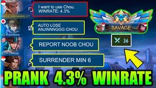 PRANK TOP 1 CHOU 4.3% WINRATE | SAVAGE 36 KILLS !!! TEAM AUTO TOXIC