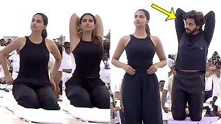 Teja Sajja Crazy Looks Towards Meenakshi Chaudhary at Yoga Day Celebrations In Hyderabad | NB