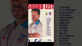 Real Madrid vs Atlético Madrid Squad list #realmadrid #atleticomadrid #championsleague #soccer #hd