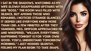 I sat in the shadows, watching as my wife slowly disappeared upstairs with her "boss."