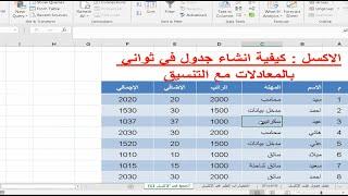 الاكسل كيفية انشاء جدول في ثواني بالتنسيق مع المعادلات وادراج الترقيم التلقائي بخطوة واحدة مع الدوال