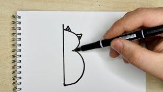 B Harfinden Kolay Çizim- Kedi Çizimi- B Çizim - How To  Draw Letter s from B-Easy Drawıng