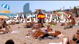 BARCELONA BEACH WALK, SWIMMING AND SUN BATHING 4K