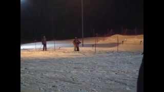 First ski riding. 4 years old rider. Lifting...