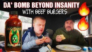 Da' Bomb Beyond Insanity Hot Sauce On Beef Burgers