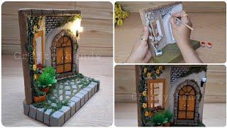 How to Make a Beautiful Cardboard Courtyard Diorama | DIY diorama with details