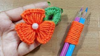 Super Easy Wool Flower Making With Pencils - Embroidery Flower without Crochet