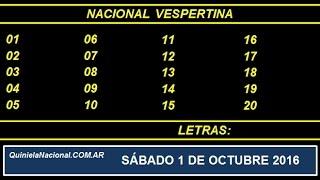 Quiniela Nacional Vespertina Sabado 1 de Octubre de 2016