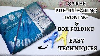 Saree Pre-pleating& Box folding | Easy techniques for beginners #trending #saree #beauty #video