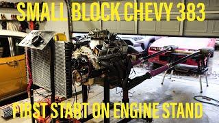 First Start 383 Small Block Chevy On Homemade Engine Stand