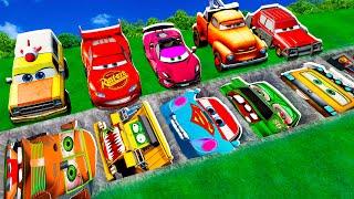 Mega pits with McQueen and Pixar Cars Vs Big & Small Lightning McQueen! BeamNG Drive Battle!