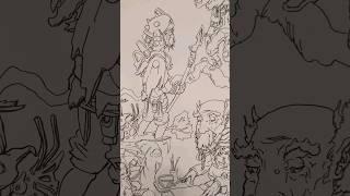 Drawing in pen from imagination, fantasy line art