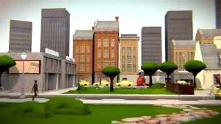 Animation: a city, going backwards through time.