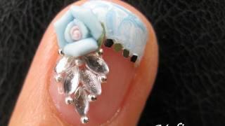 No Water Marble Nails French Tip - Crystal Rose Flower Nails Bridal Wedding Nail Art Design