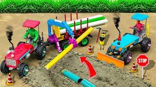 Diy making Village Road Repair with round water pipes | Diy mini construction machine | @Sunfarming