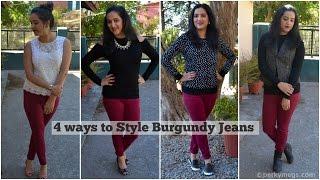 How to wear burgundy jeans in 4 ways | Lookbook | Perkymegs