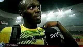 USIAN BOLT AFTER THE 200 METER WIN IN BEIJING