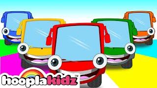 Five Little Buses Jumping On The Road | HooplaKidz Best Kids Songs