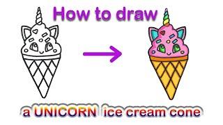 How to draw a unicorn ice cream cone EASY