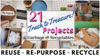 21 DIY RECYCLE CRAFTS  TRASH TO TREASURE  CARDBOARD  GLASS  PLASTIC | RE-PURPOSE & REUSE