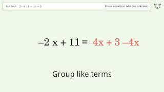 Solve 2x+11=4x+3: Linear Equation Video Solution | Tiger Algebra