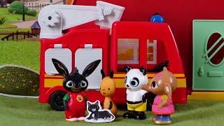 Bing Toy Play: Bing is Riding in a Fire Engine! | Bing English