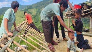 People in the village came to help two orphan boys build a bamboo house to live in