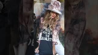 HOW TO MODELING Upcycled Clothing Distressed Denim"ANGELS SHIMMERS"Top Hat