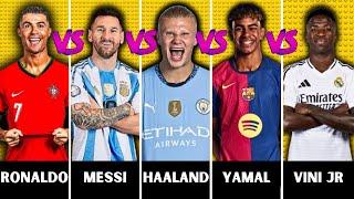 Comparison: Cristiano Ronaldo vs Lionel Messi vs Erling Haaland vs  Lamine Yamal vs Vini JR