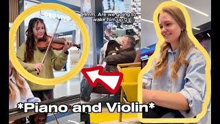 BACH in the shopping center  PIANOGIRL and VIOLINIST playing together!