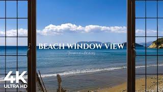 4K Greece Beach window view - Relaxing, Calming, Ambience