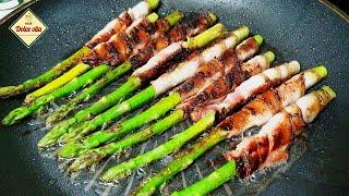 Asparagus wrapped in bacon is a delicious appetizer. How to cook asparagus. Recipe in 1 minute