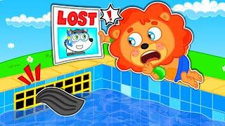 Lion Family | What Happen to Leo? Stuck in the Pool Drain | Cartoon for Kids