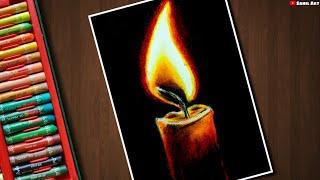 How to draw a Candle️ with oil pastel drawing for beginners | Very easy candle light (diya) drawing