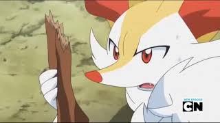 Braixen breaks her stick while battling! (Pokemon XY clip)