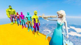 GTA 5 Crazy Ragdolls Frozen Elsa vs Team Spiderman (Euphoria Physics Funny Moments Jumps/Fails)