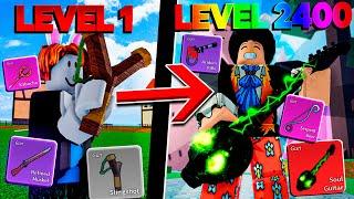 UPEI DO 1 AO 2400 NO BLOX FRUITS PEGANDO TODAS ARMAS E MASTERIZANDO ELAS! - ROBLOX ( filme )