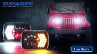 7x6" inch LED Headlights Halo, Sequential Turn Signal Light for Trucks Jeep Wrangler XJ YJ