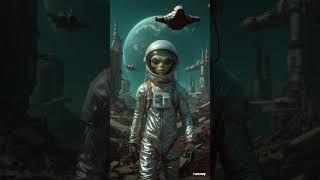 Green Alien Astronaut on a Blue Planet – Futuristic Sci-Fi Scene