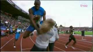 Usain Bolt crashes into flower girl