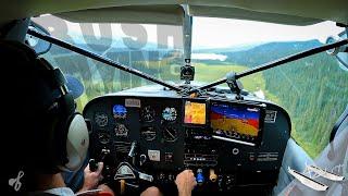 Bush flying into a challenging short alpine lake with a full load in northern Canada