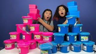 FIX THIS 100 POUND BUCKET OF STORE BOUGHT SLIME CHALLENGE!! PINK VS BLUE