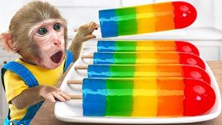 KiKi Monkey challenge cooking Yummy Rainbow Jelly Ice Cream with Dog | KUDO ANIMAL KIKI