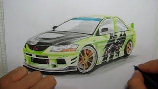 MITSUBISHI LANCER EVO SPEED DRAWING realistic car tutorial / como dibujar autos carros realistas