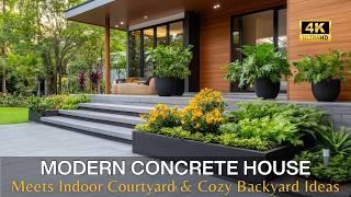 Modern Concrete House Meets Indoor Courtyard & Cozy Backyard Idea | Stylish Retreat for Urban Living