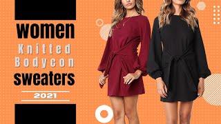 Women Fashion 2021 | Women Winter Knitted Bodycon Dress