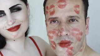 Goth Girl Covers Boyfriend in Lipstick Kiss Marks 2 ASMR Kisses口紅キス