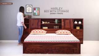 Bed with Storage – Buy Harley Bed With Storage online in Honey Finish -Wooden Street